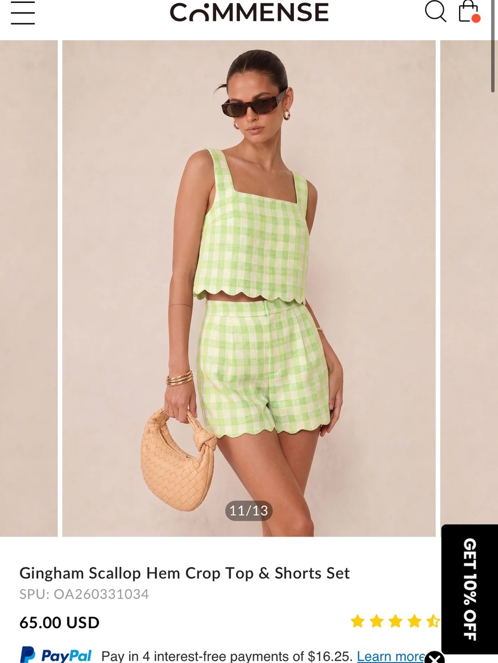 Commense Lime Gingham Scallop-Hem Crop Top & Shorts